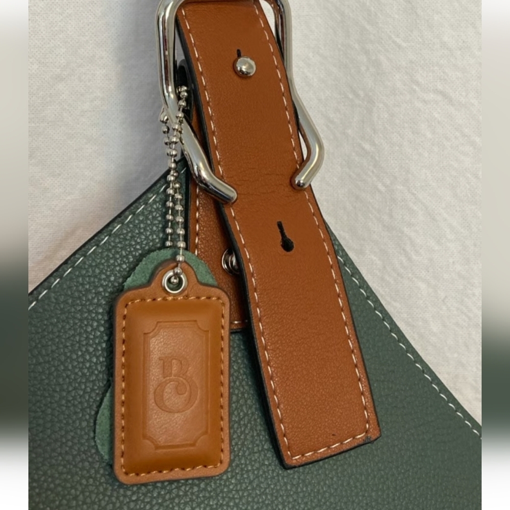 CHLOE BERTOLLI Elegant Green and Tan Leather Bucket Women's Handbag - Picture 2 of 4